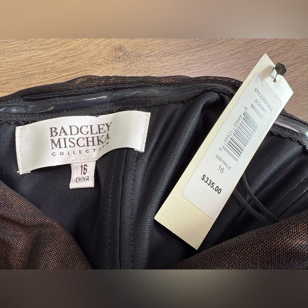 NWT Badgley Mischka Collection Bronze Ruched Strapless Cocktail Dress Size 16 - Picture 5 of 10
